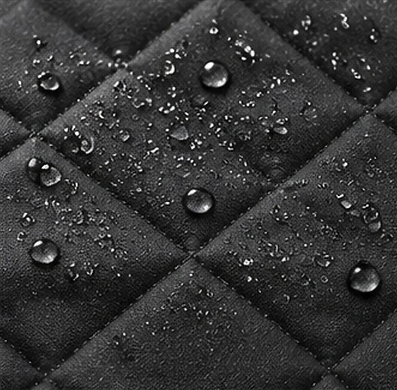 Gotas de agua sobre la tela acolchada impermeable
