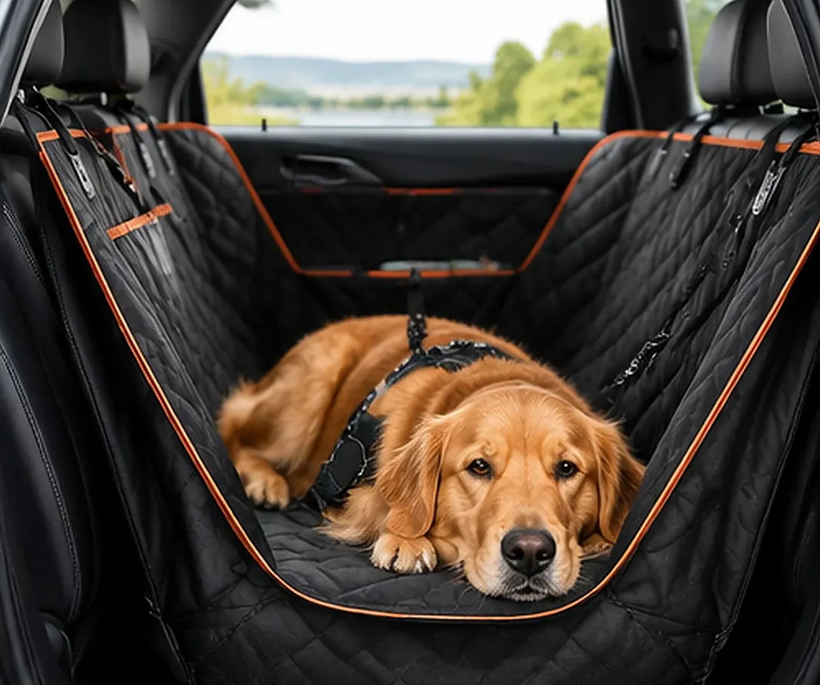 Perro tumbado sobre la funda en modo hamaca